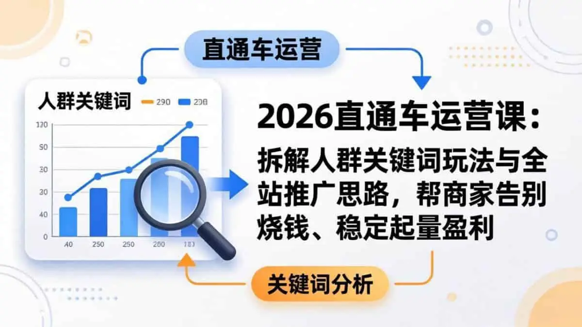 （17898期）2026直通车运营课：拆解人群关键词玩法与全站推广思路，帮商家告别烧钱、稳定起量盈利