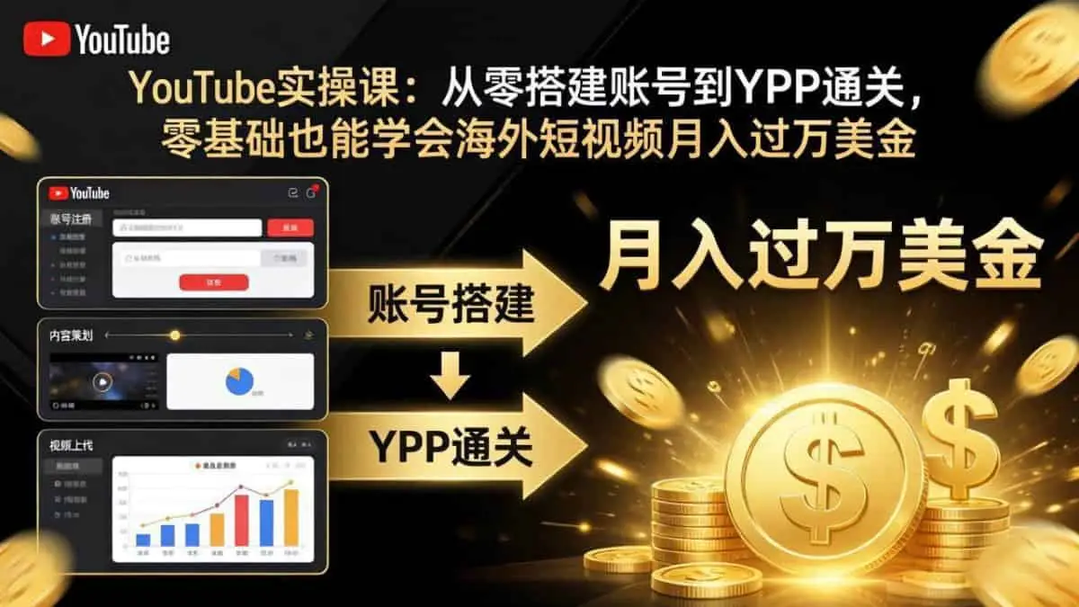 （17897期）YouTube实操课：从零搭建账号到YPP通关，零基础也能学会海外短视频月入过万美金