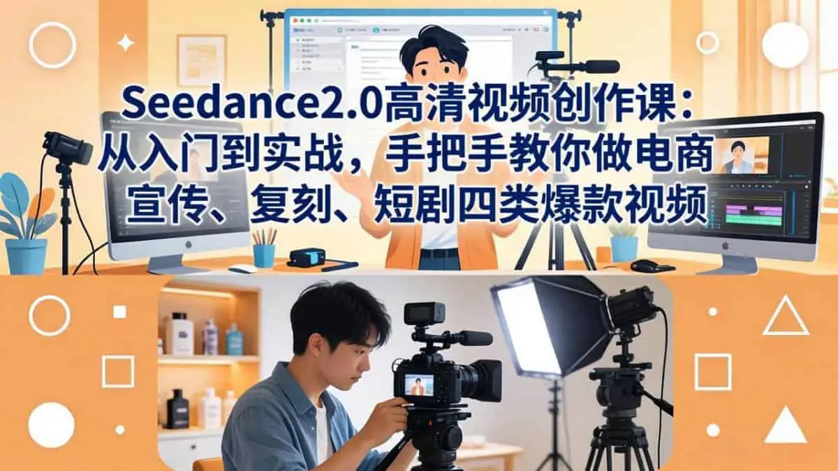 （18019期）Seedance2.0高清视频创作课：从入门到实战，手把手教你做电商、宣传、复刻、短剧四类爆款视频