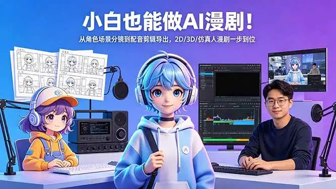 （18343期）小白也能做AI漫剧！从角色场景分镜到配音剪辑导出，2D/3D/仿真人漫剧一步到位