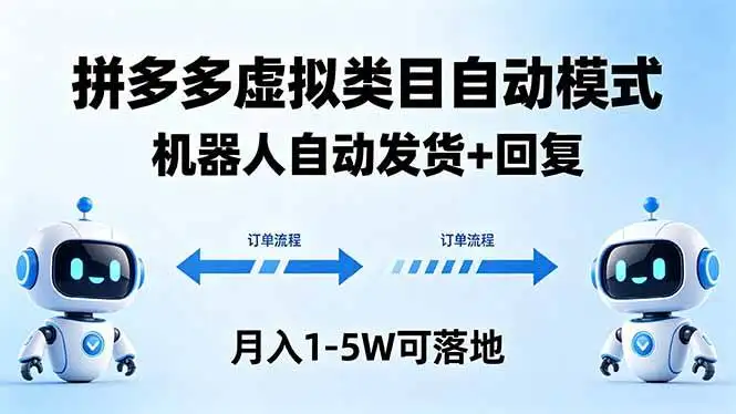 （18339期）多多虚拟类目自动模式，机器人自动发货 + 回复，月入 1-5W 可落地