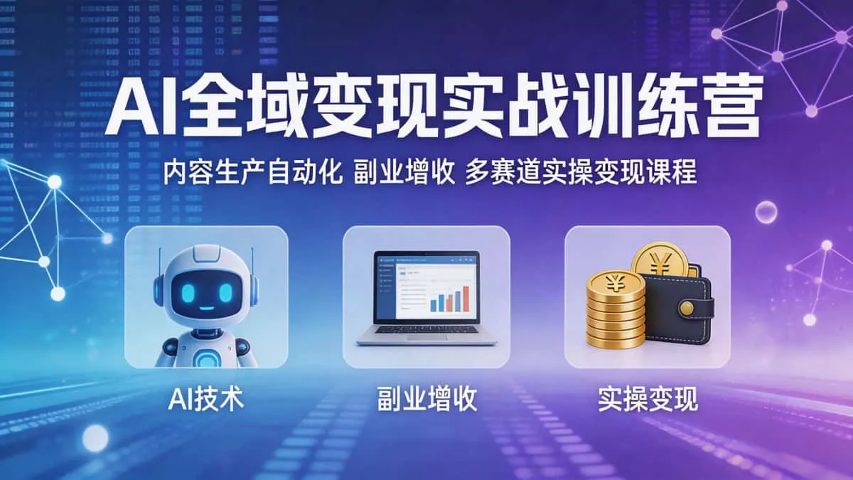 AI 全域变现实战训练营 内容生产自动化 副业增收 多赛道实操变现课程