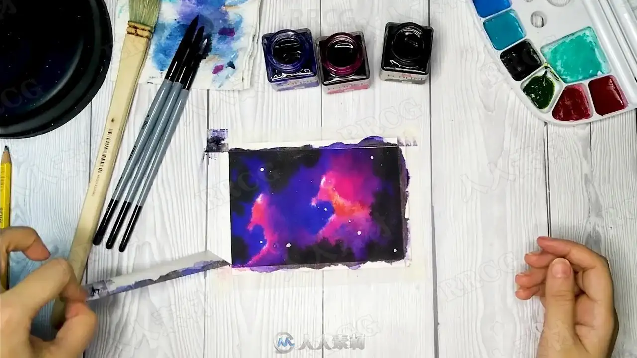 液体水彩效果简单梦幻星空系列传统手绘视频教程
