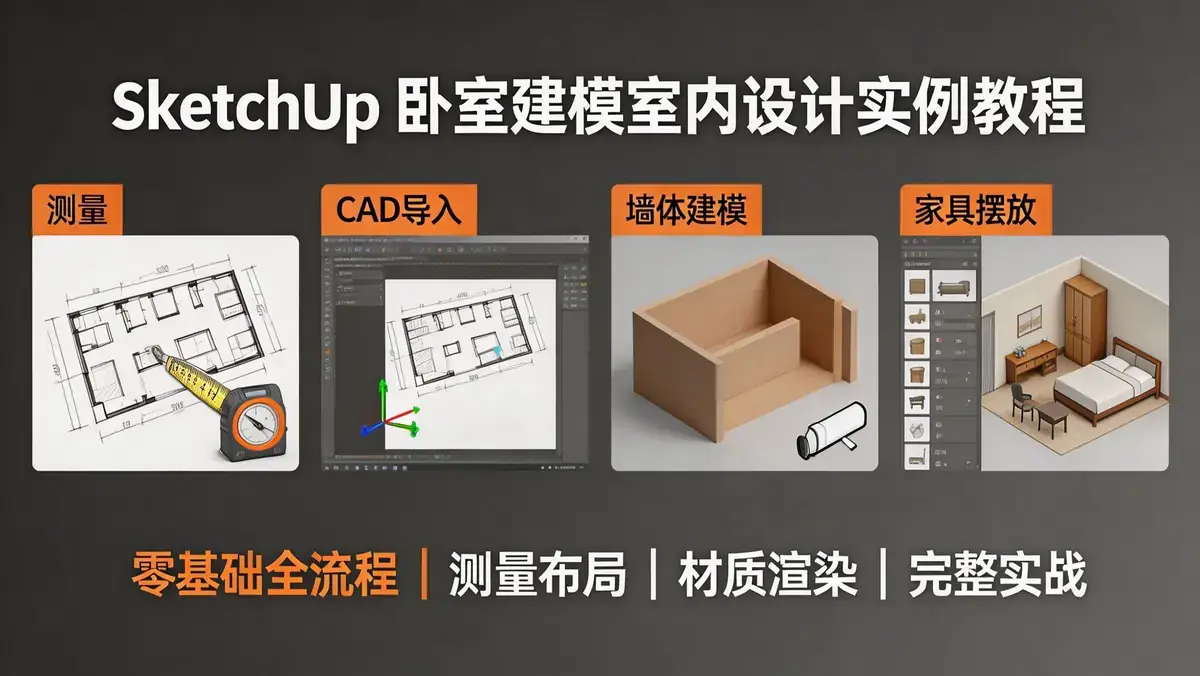 Sketchup卧室建模室内设计实例制作训练视频教程