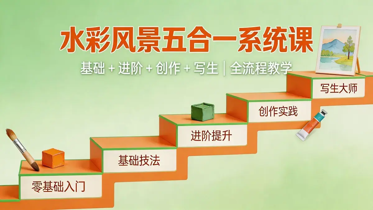 自学水彩别瞎踩坑了！五合一系统课 从零基础到独立创作