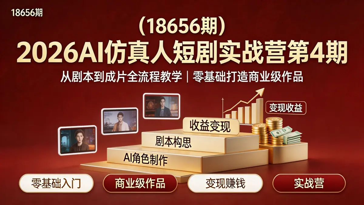 （18656期）2026AI仿真人短剧实战营第4期：从剧本到成片全流程教学，零基础打造商业级作品