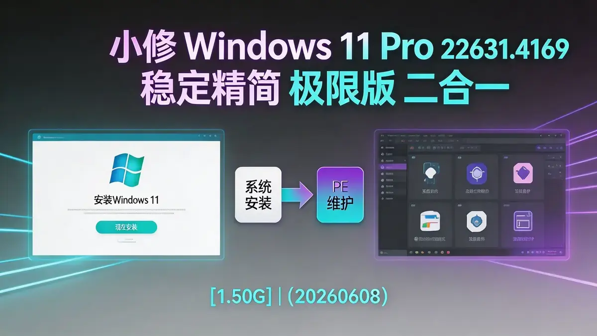 小 Windows 11 Pro 22631.4169 稳定极限版 二合一系统【版本日期：20260608 | 体积 1.50G】