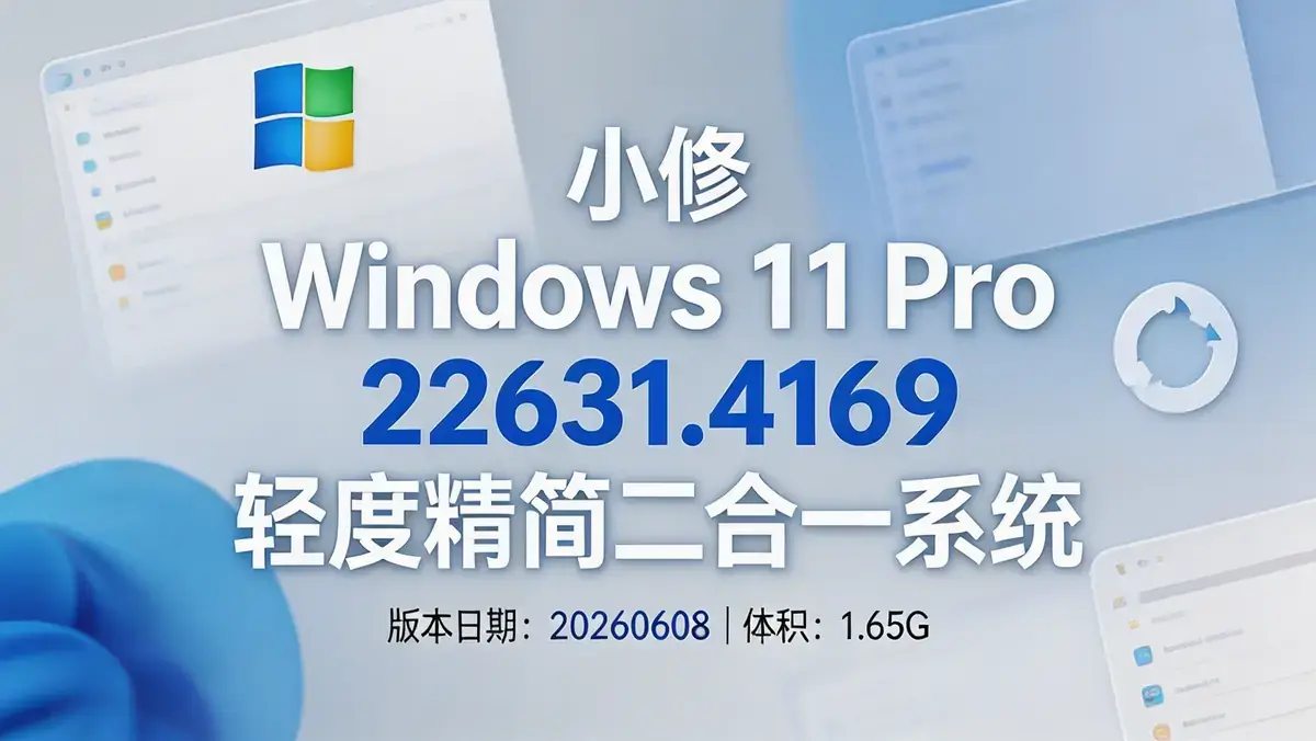 小修 Windows 11 Pro 22631.4169 轻度精简二合一系统【版本日期:20260608 | 体积 1.65G】插图 小修 Windows 11 Pro 22631.4169 轻度精简二合一系统【版本日期:20260608 | 体积 1.65G】
