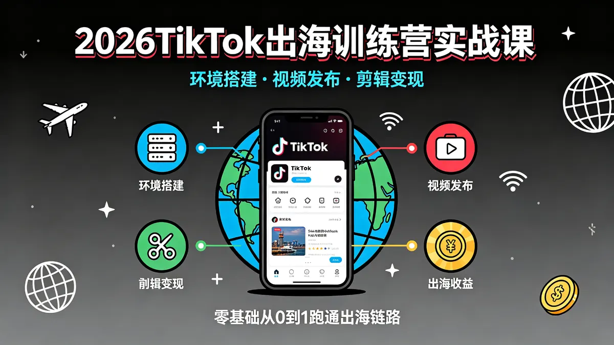 2026 TikTok出海全链路实战营：终端基建+高阶混剪+多维变现闭环（18875期）