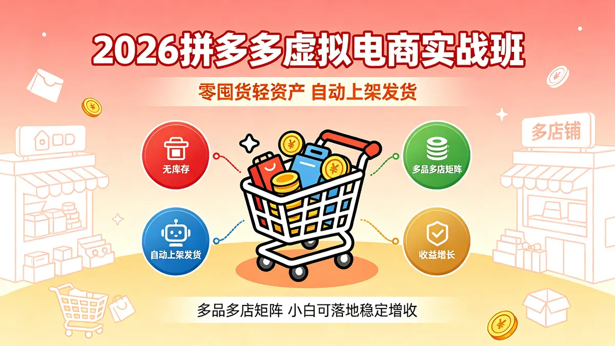 2026拼多多虚拟电商全链路实战营：零囤货轻资产模式与自动化矩阵运营（18879期）