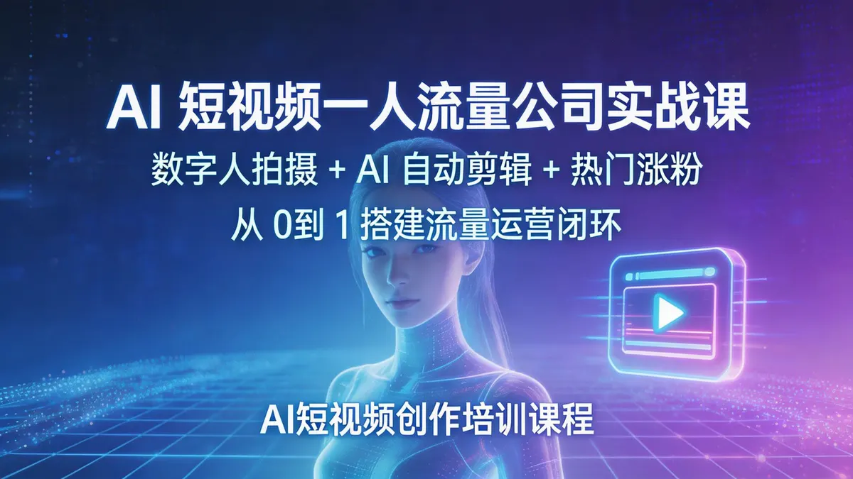 AI短视频一人公司实战营：数字人克隆+AI自动化剪辑+全域流量增长（18864期）