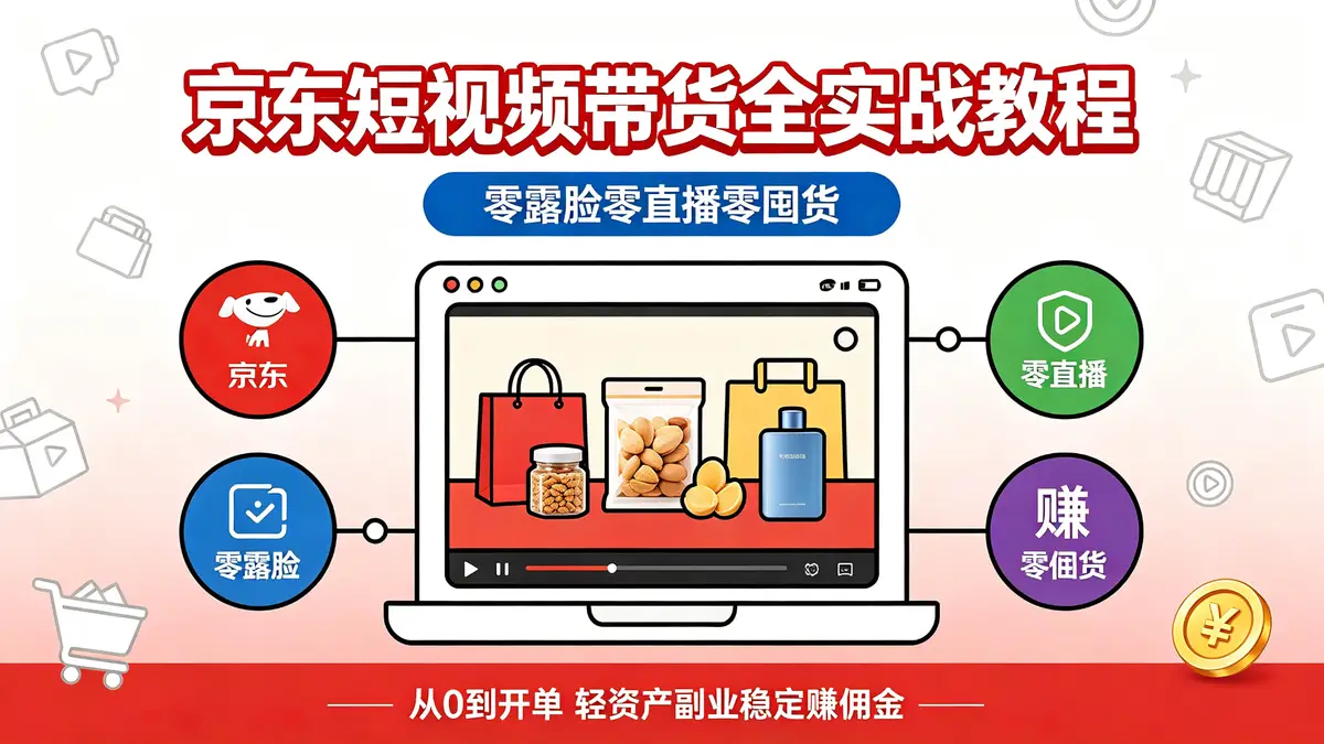 京东短视频带货全链路实战营：零露脸·零囤货·轻资产佣金变现指南（18895期）
