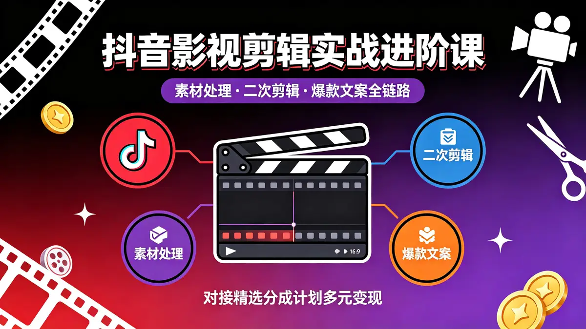 抖音大V博主6月影视剪辑实战营：合规二创+爆款文案+精选分成全链路变现（18896期）