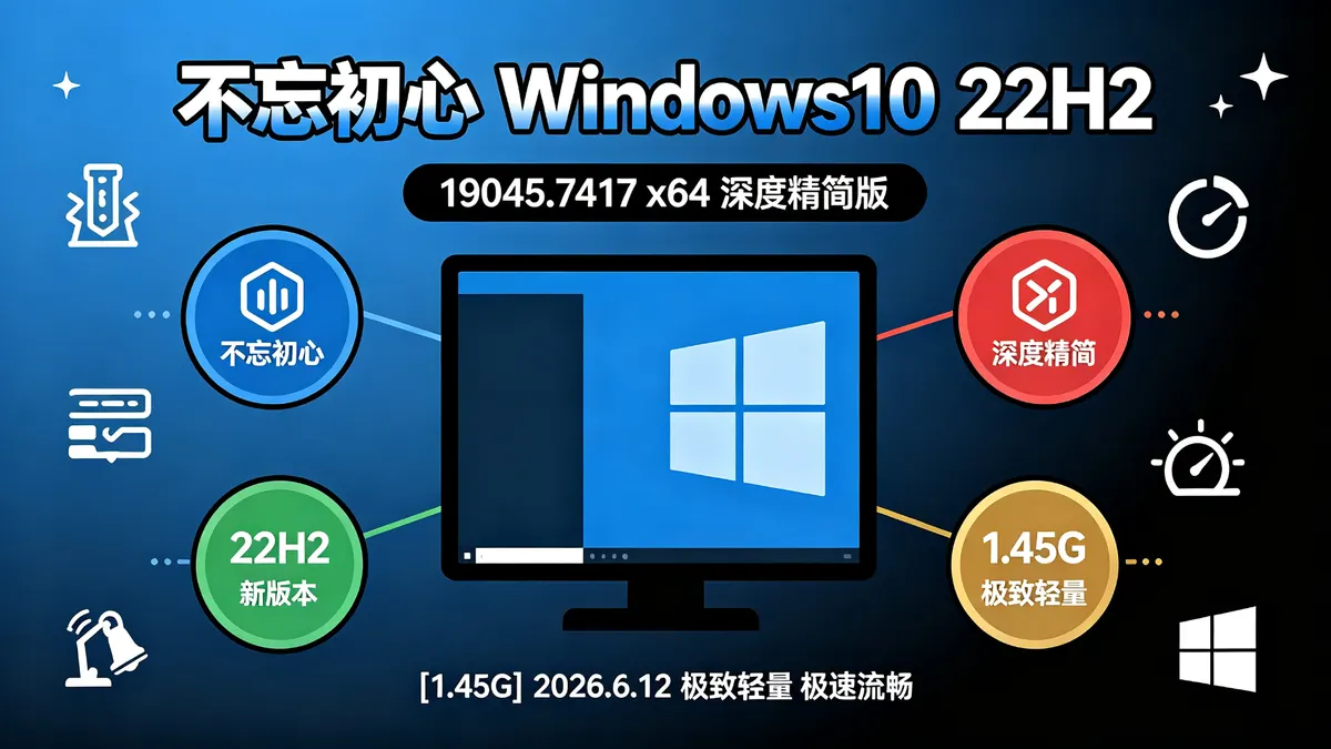 不忘初心 Windows10 22H2 (19045.7417) x64 深度精简版[1.45G](2026.6.12)