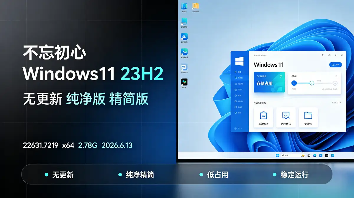 不忘初心 Windows11 23H2 (22631.7219) x64 无更新 纯净版 精简版 [2.78G] (2026.6.13) (4)