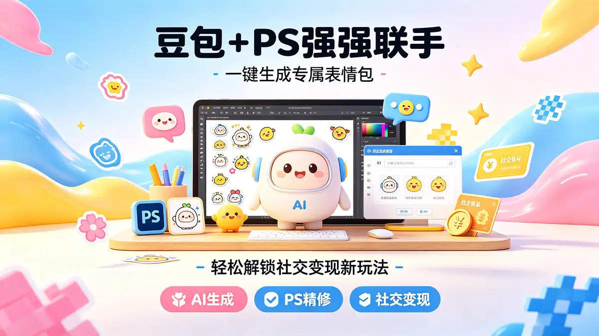 豆包+PS强强联手:一键生成专属表情包,轻松解锁社交变现新玩法插图 豆包与Photoshop, 一键生成, 自动化批量输出, 流量密码, 社交变现
