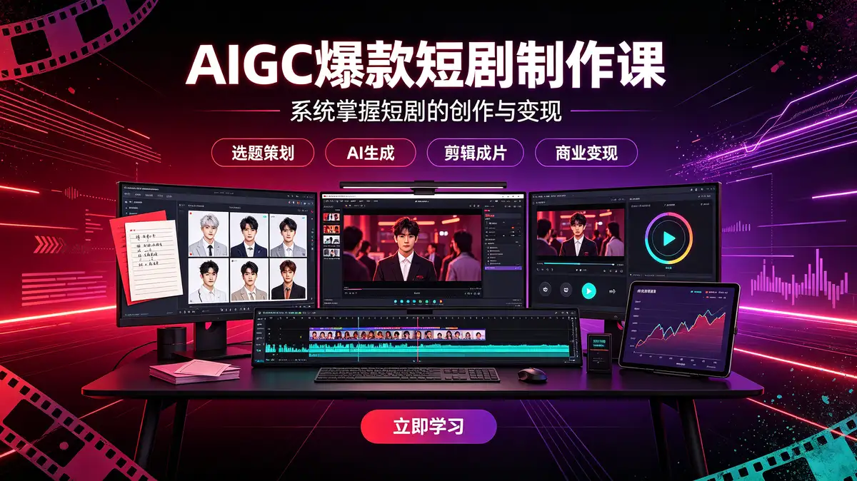 AIGC爆款短剧制作课:系统掌握短剧的创作与变现之道插图 AIGC爆款短剧制作课, 短剧场景设计 在线方案, 短剧场景设计 本地部署, AI短剧导演工作台, 图片数字人口播