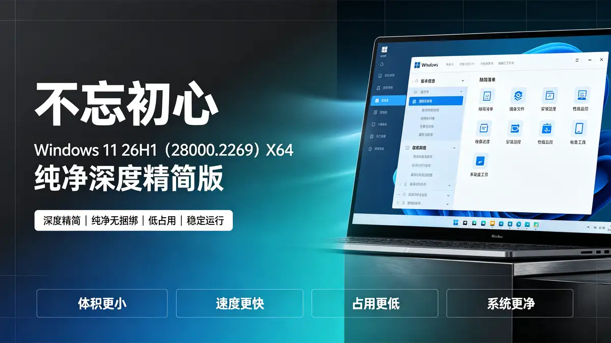 【不忘初心】Windows 11 26H1(28000.2269)X64 纯净深度精简版插图 Windows 11 26H2, 深度精简母盘, 离线环境安装, 微软常用运行库