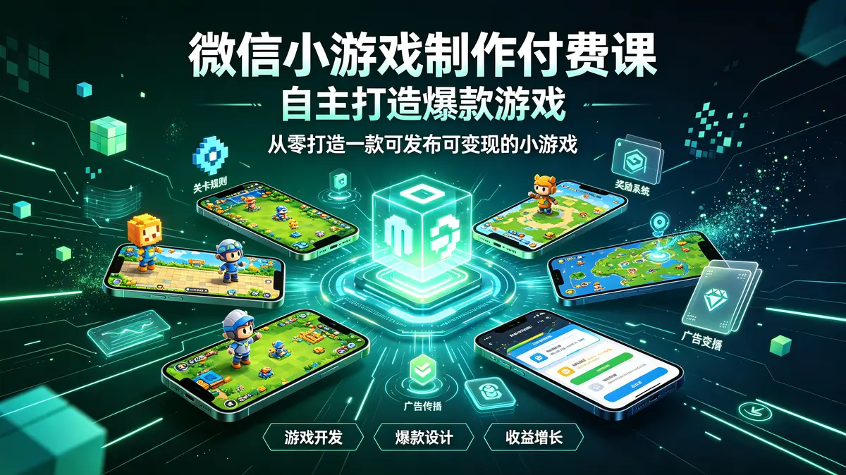 微信小游戏制作付费课:自主打造爆款游戏插图 微信小游戏开发, 微信小游戏制作, 核心玩法设计, 爆款小游戏