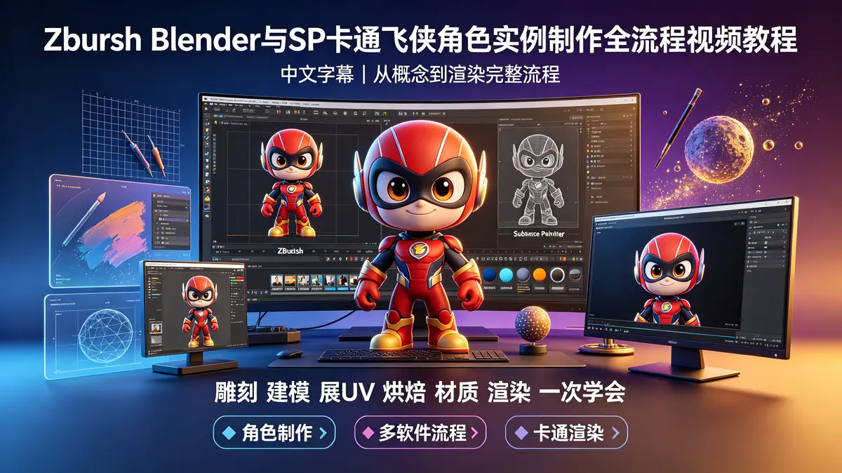 【中文字幕】Zbrush Blender与SP卡通飞侠角色实例制作全流程视频教程