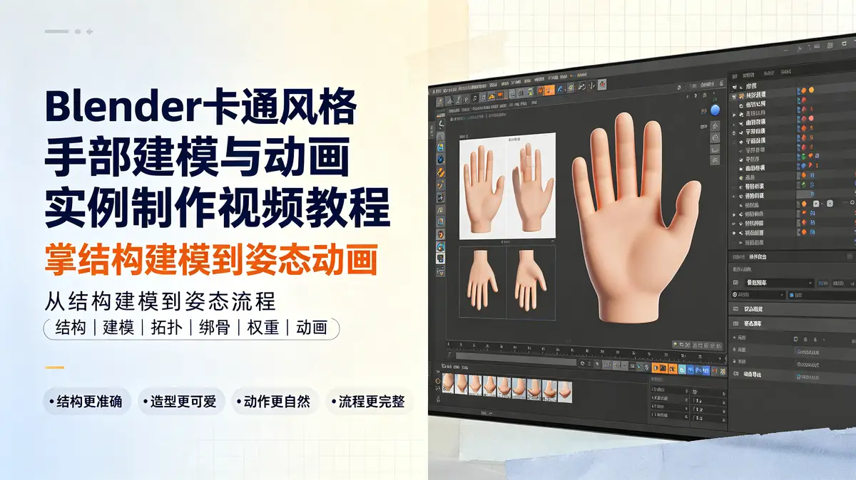 Blender卡通风格手部建模与动画实例制作视频教程