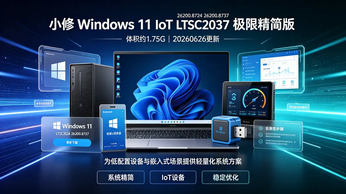 Windows 11,IoT LTSC,极限精简版,小修,26200.8737,WinSxS,打印,蓝牙 蓝牙,WiFi,远程桌面,LTSC