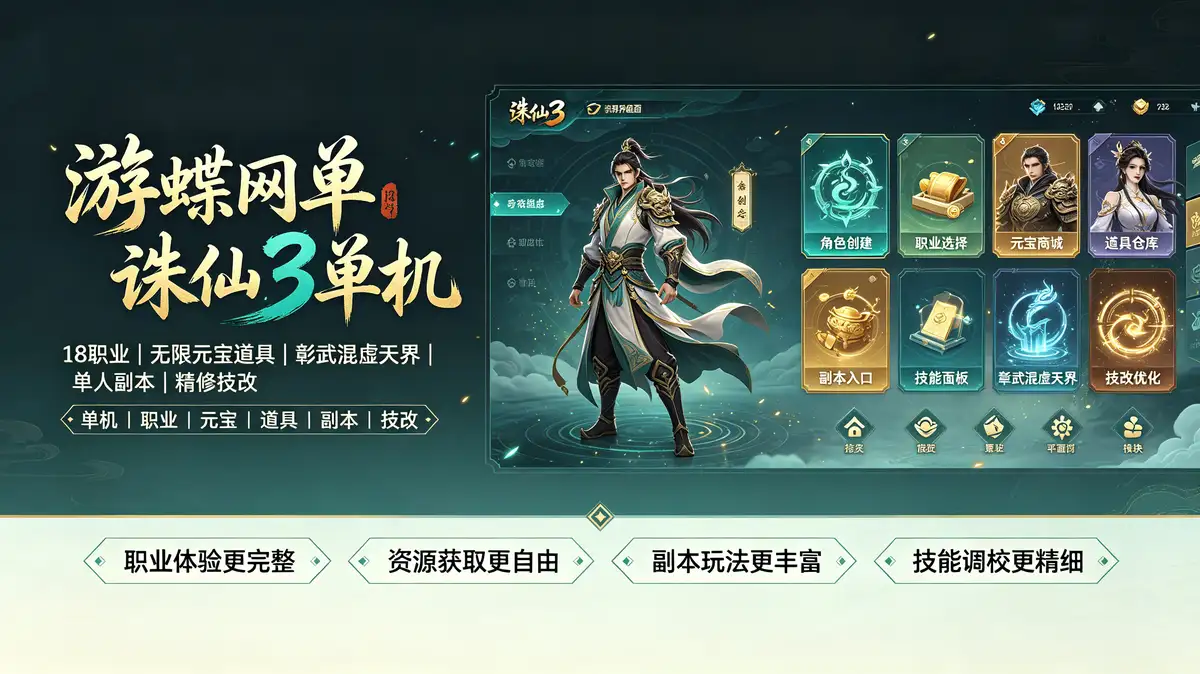 游蝶网单诛仙3单机18职业无限元宝道具彰武混虚天界单人副本精修技改