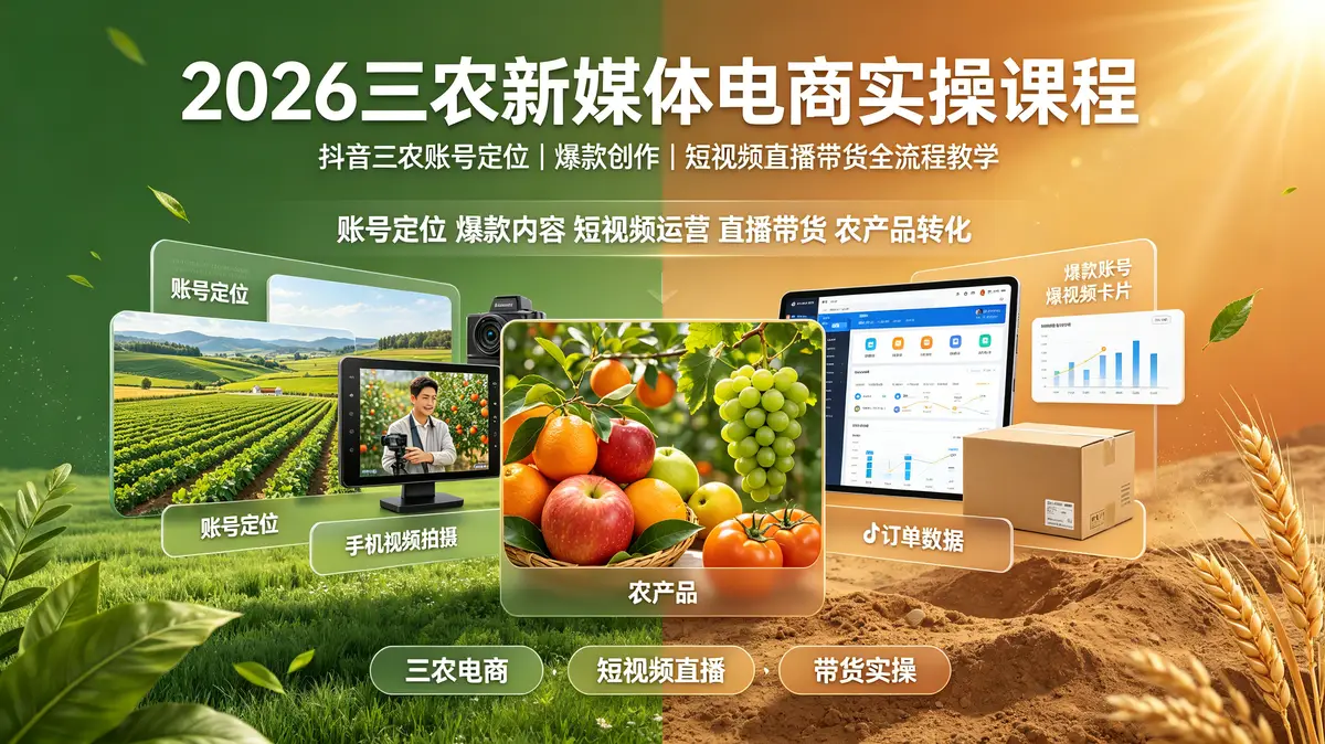 （18991期）2026三农新媒体电商实操课程：抖音三农账号定位爆款创作，短视频直播带货全流程教学