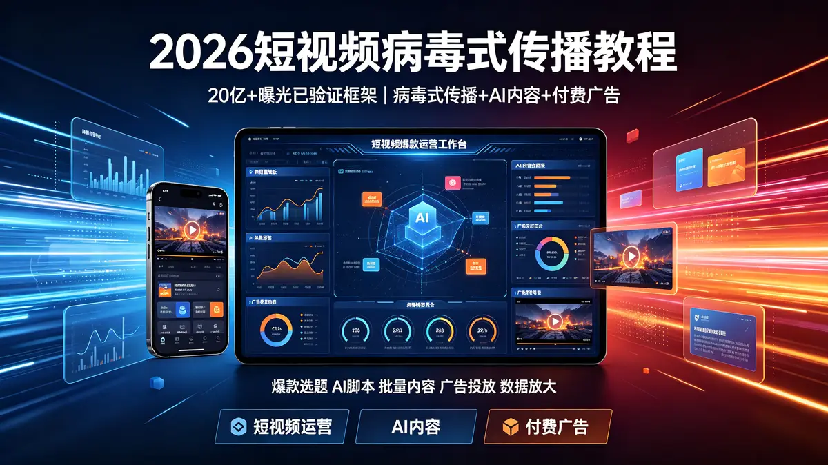 （18986期）2026短视频病毒式传播教程：20亿+曝光已验证框架，病毒式传播+AI内容+付费广告