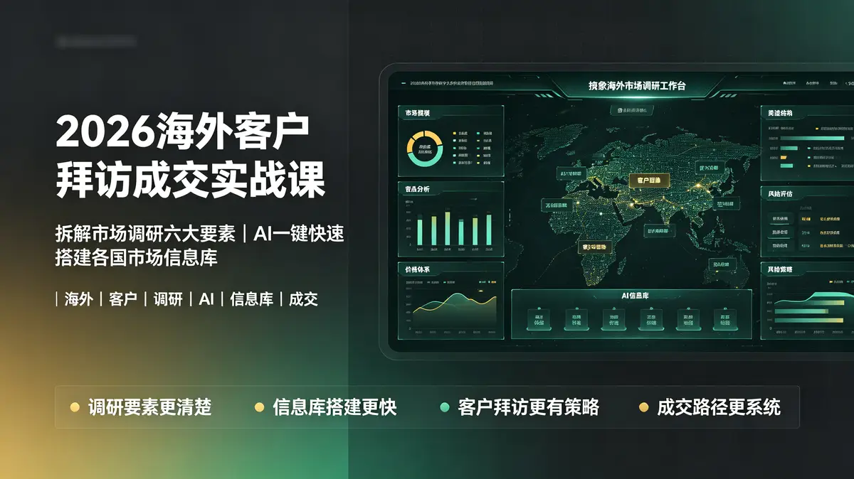 （18992期）2026海外客户拜访成交实战课：拆解市场调研六大要素，AI一键快速搭建各国市场信息库