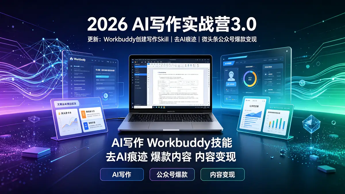 （18995期）2026AI写作实战营3.0-更新：Workbuddy创建写作Skill+去AI痕迹，微头条公众号爆款变现