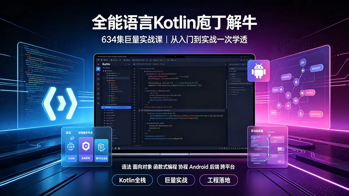 [Kotlin教程] 全能语言Kotlin庖丁解牛：634集巨量实战，从入门到精通一次学透