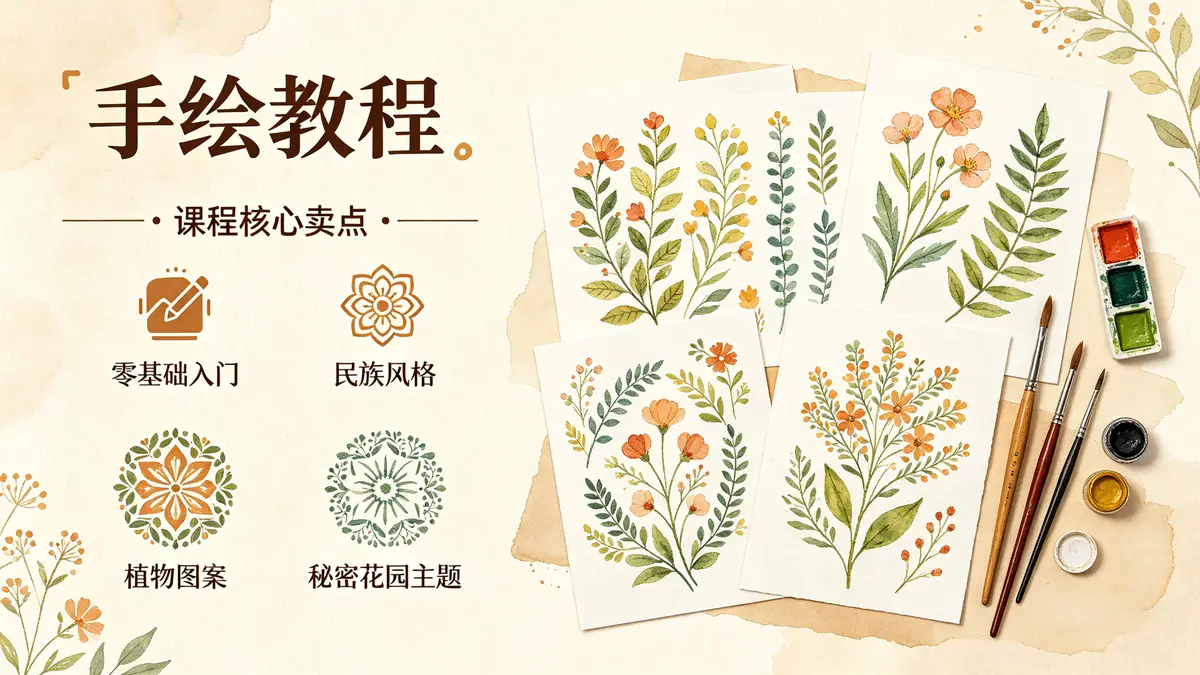 民族风植物手绘教程：用植物图案画出你的秘密花园
