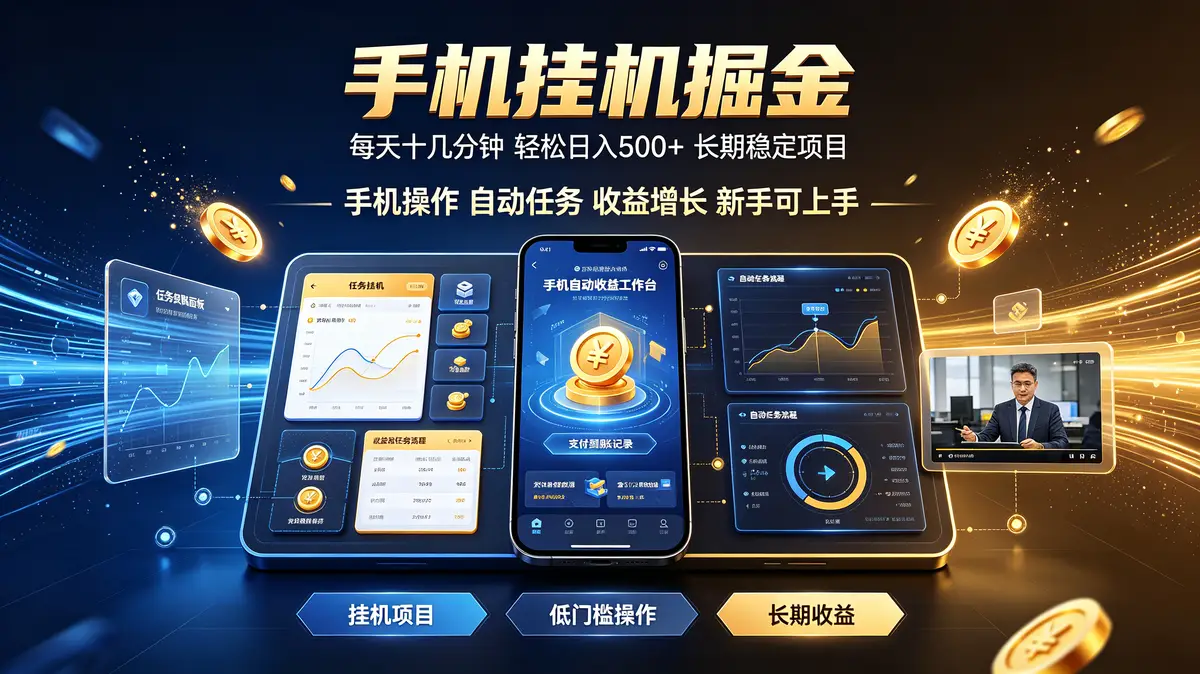 （18988期）实战落地项目首推！手机挂机掘金，每天十几分钟，轻松日入500+，长期稳定！