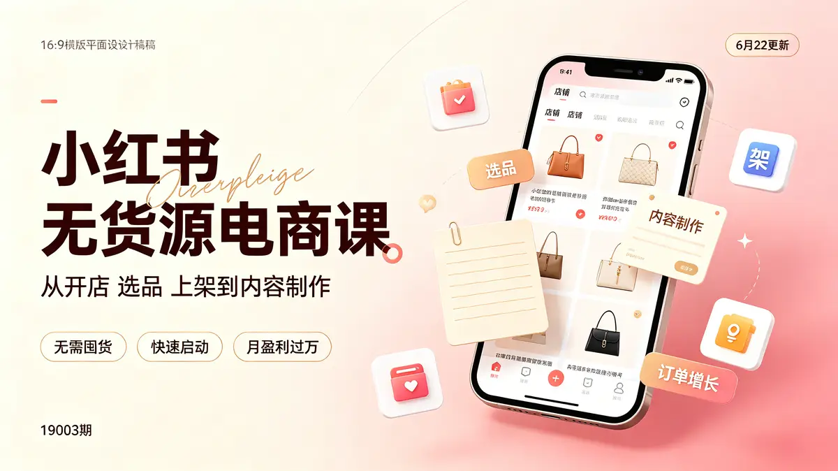 （19003 期）小红书无货源电商课（6 月 22 更新）：从开店、选品、上架到内容制作，不用囤货快速上手，月入过万