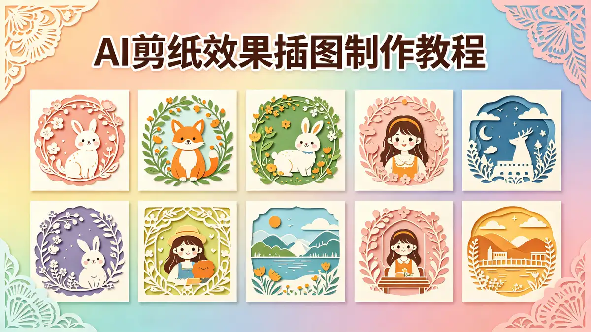 AI矢量平面可爱剪纸效果插图制作视频教程