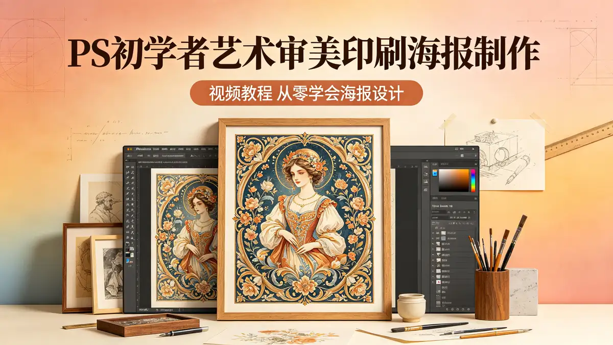 [Photoshop] PS初学者创建艺术审美印刷海报视频教程