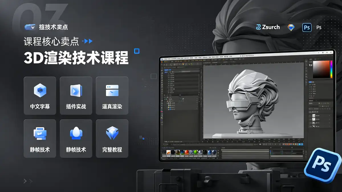 ZbrushToPhotoshop插件逼真静帧渲染技术视频教程