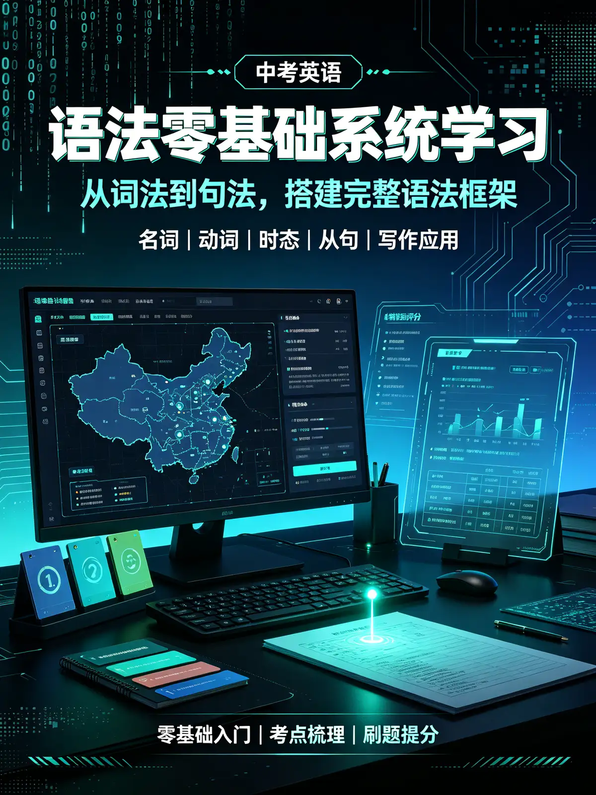 中考英语语法, 零基础系统学习, 名词篇, 代词篇, 数词, 冠词, 动词时态, 被动语态, 形容词副词, 从句, 非谓语动词, 主谓一致