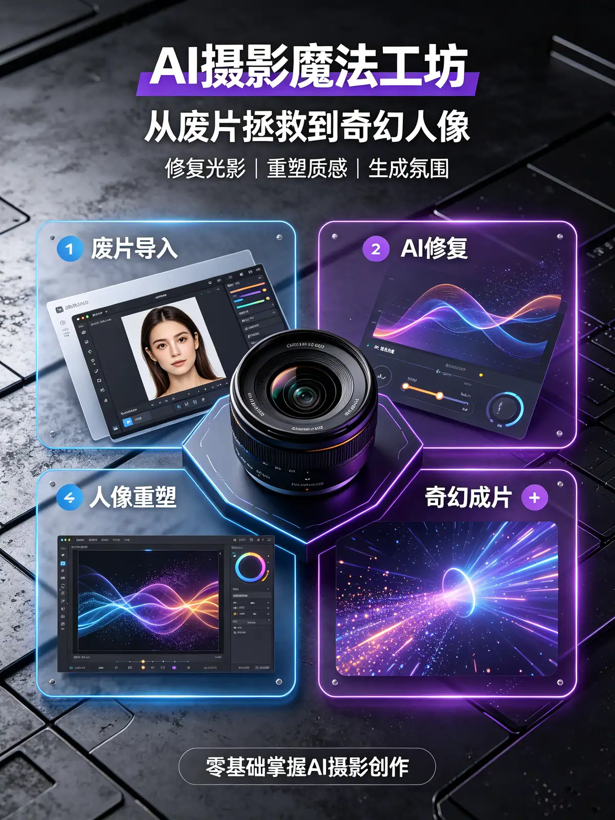PS+AI, 修人脸, 换天换背景, 调色, 合成奇幻画面, 磨皮, 修复偏色, 补头发, 宫崎骏动漫风, 废片修复, 天空合成, 创意构图