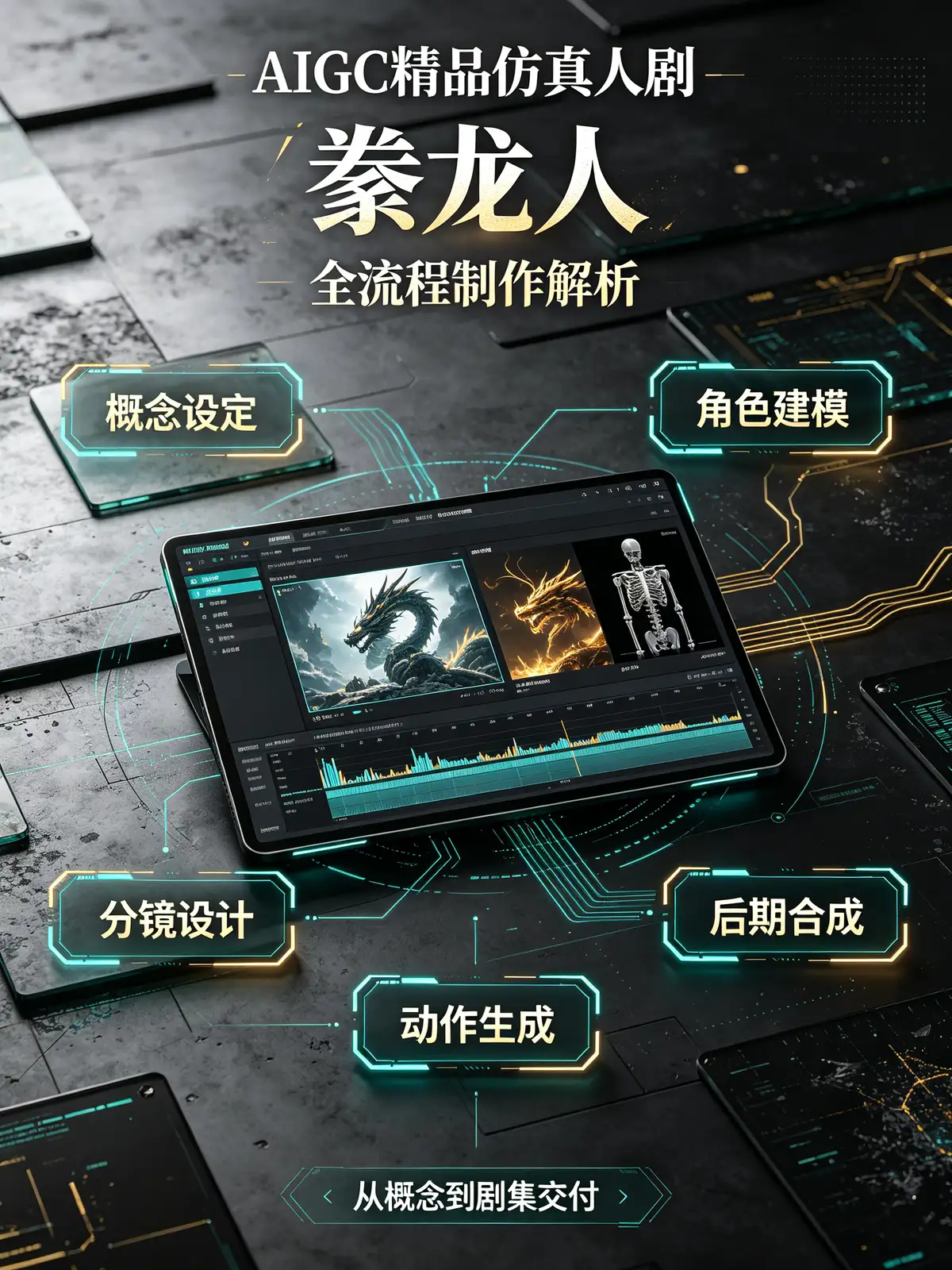 AIGC, 仿真人剧, 豢龙人, 全流程制作, 剧本改编, 分镜头, 角色设计, 三视图, 视频提示词, 即梦seedance, 后期剪辑, 剪映
