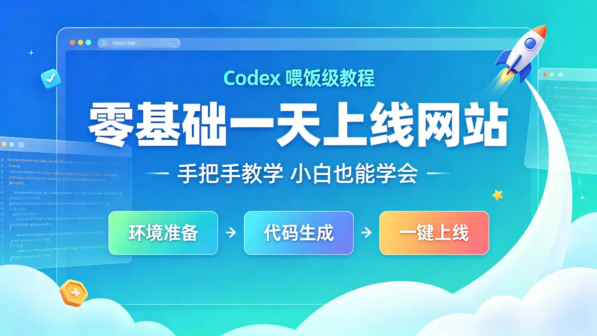 零基础用Codex一天内上线网站喂饭教程插图 Codex, Codex教程, 网站部署, 零基础建站, GitHub Pages, Vercel, HTML/CSS/JS, Vite+React, Next.js, 网站代码生成, 本地预览, 域名部署