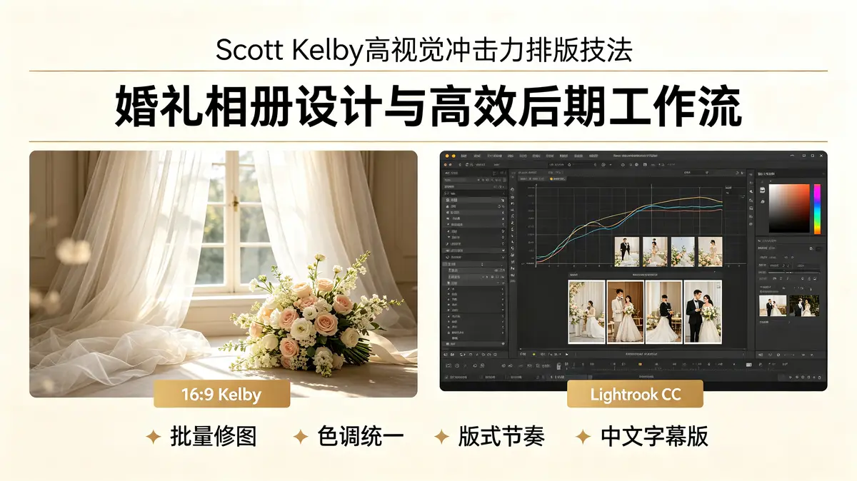 【国际大师排版实战·中文字幕】Scott Kelby教你玩转Lightroom CC：高视觉冲击婚礼相册从零到精通（高效工作流×版面定制×图文混排）