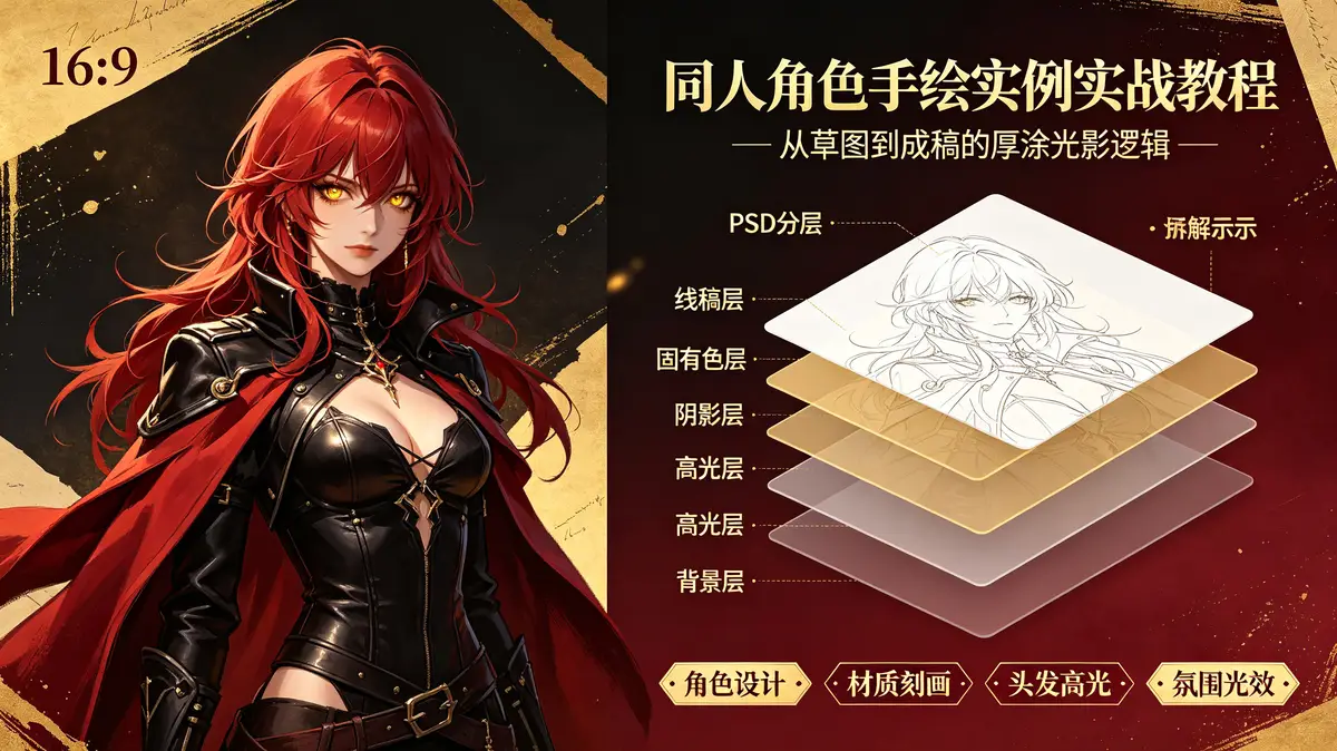 【国际顶流同人画师全流程解析·第137季】Sakimichan同人角色手绘实例实战教程：二次元美少女厚涂光影精讲×无修原画PSD分层拆解（含全流程作画MP4与过程图，附限制级艺术参考）