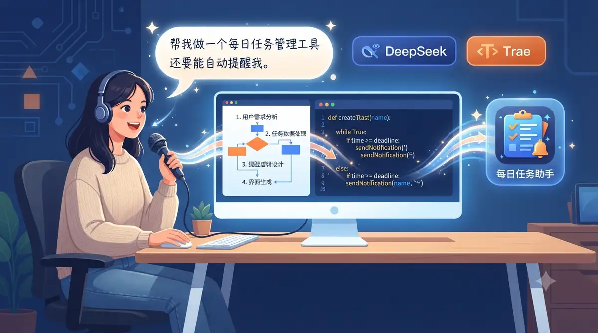 AI 编程小白入门课，DeepSeek 加 Trae 零基础开发自己的工具 (封面图)